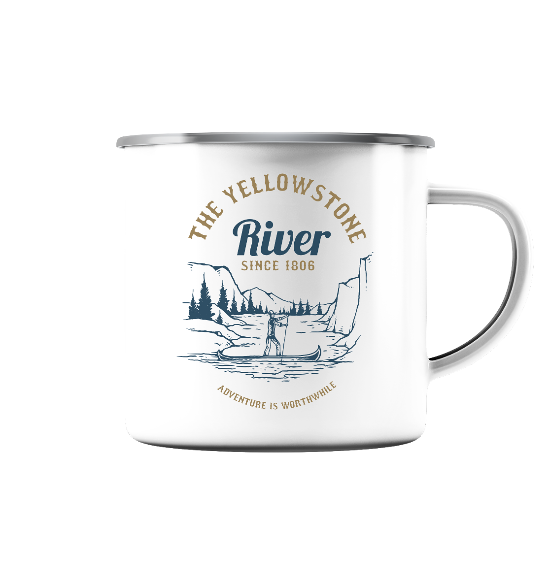 Abenteuerfluss - Emaille Tasse (Silber)